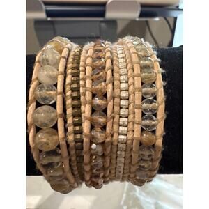 J2. MSRP $68  | Lizou Hope Beaded Wrap Bracelet 34–36” Cream Leather | QUICKSHIP